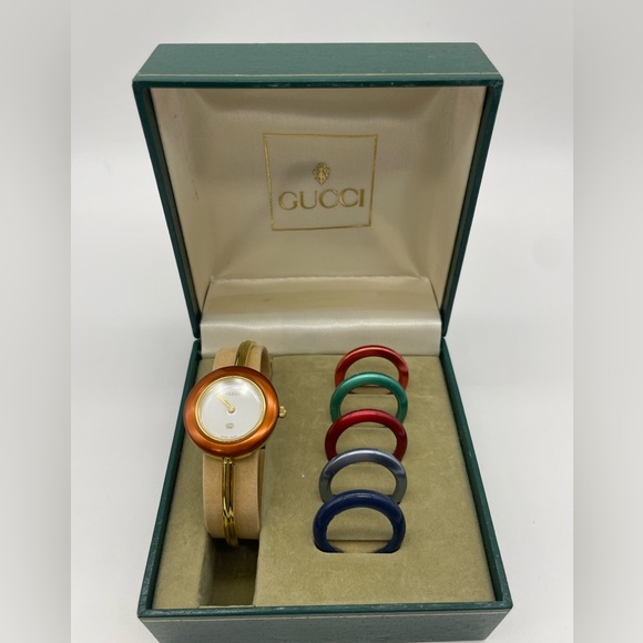 Vintage Gucci Bezel Gold Bangle Watch - Picture 1 of 13